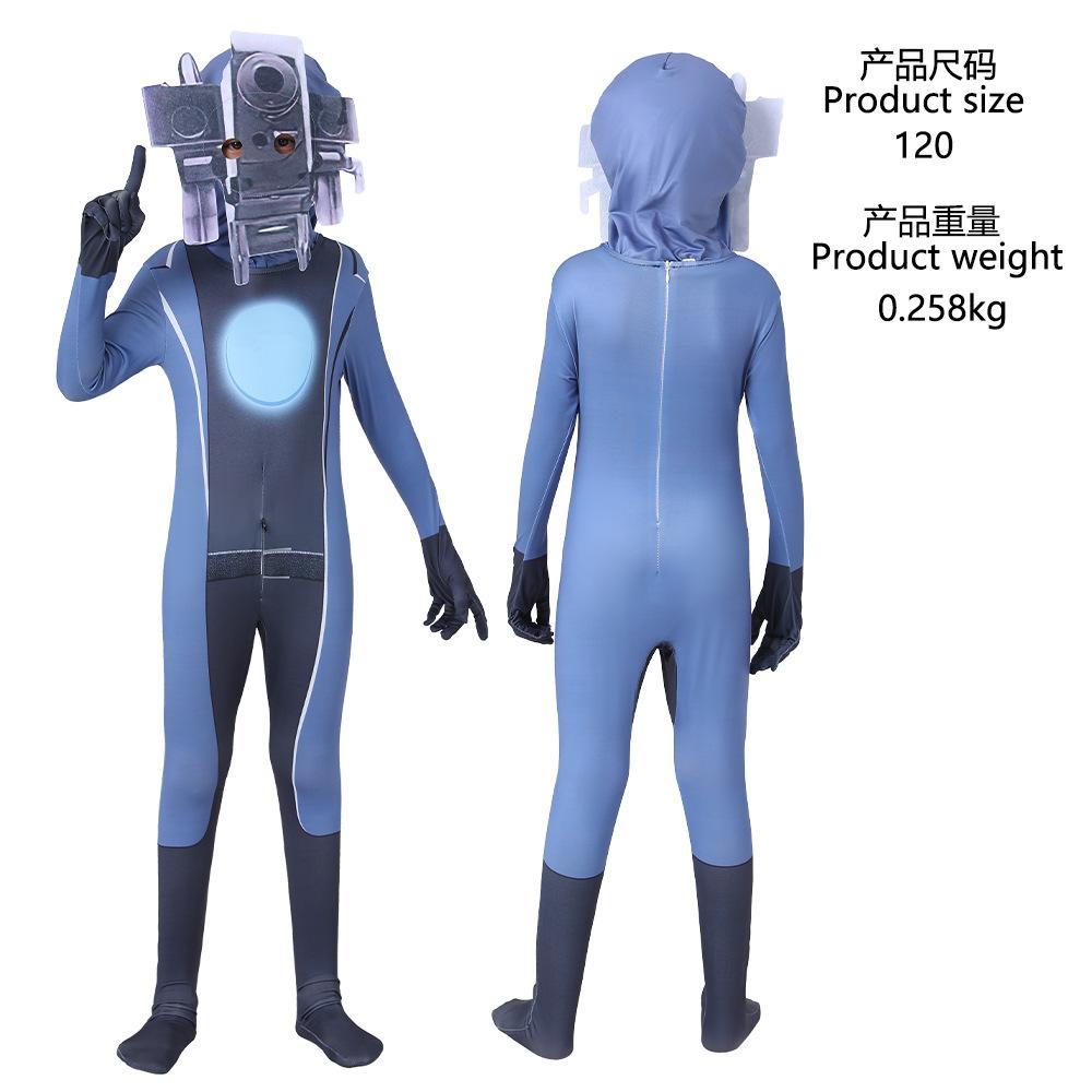 Halloween Skibidi5 Strumpfhose Cosplay Kostüm Einteiler Kinder Cosplay Kostüm Monitor Mann gegen Toilettenmann