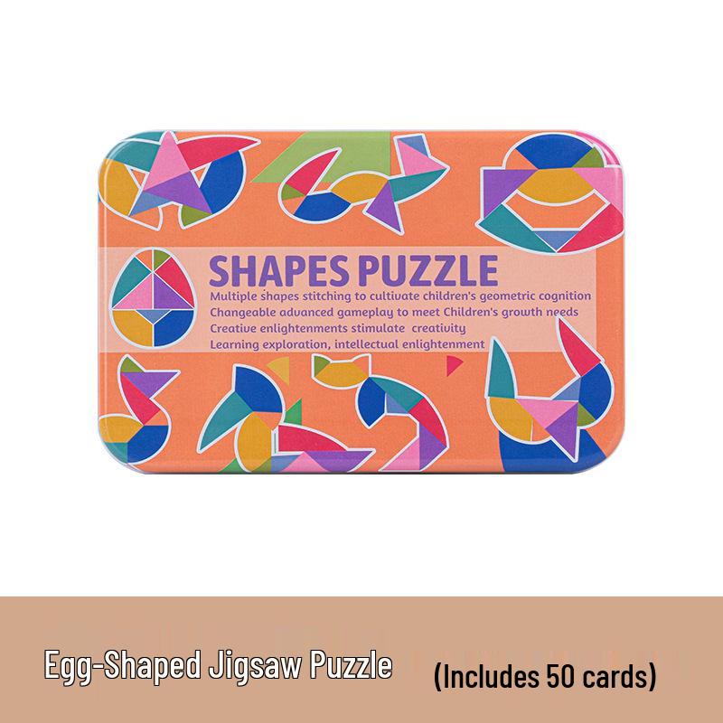 Creative Colorful Tin Box Children s Tangram - Heart & Egg Shape Nine-Piece Large Jigsaw Puzzle for Early Education