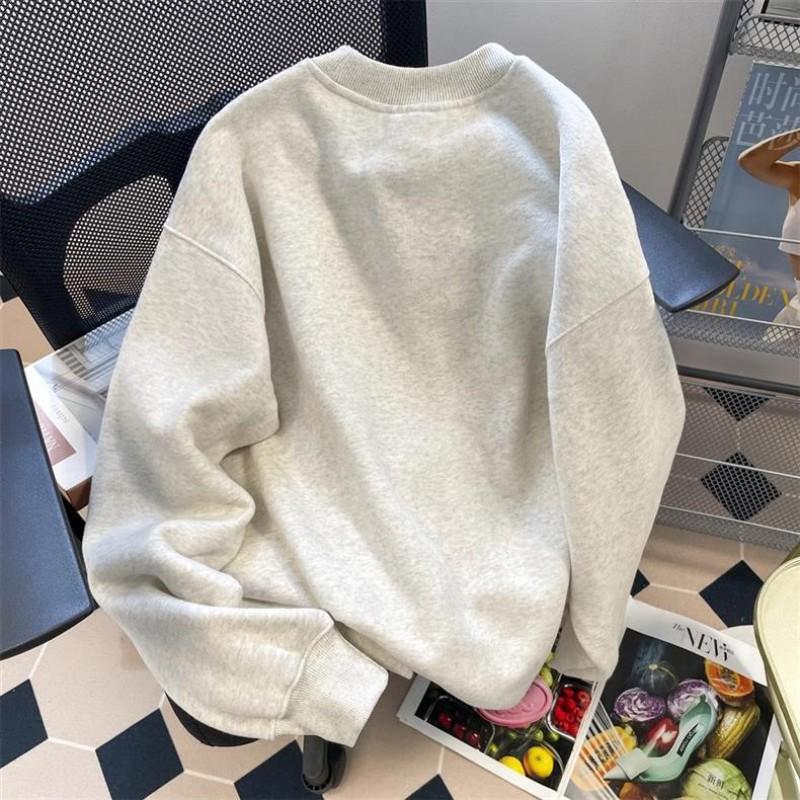 Womens Oversized Fleece-Lined Cotton Sweatshirt Loose Fit Casual Hoodless Top Winter