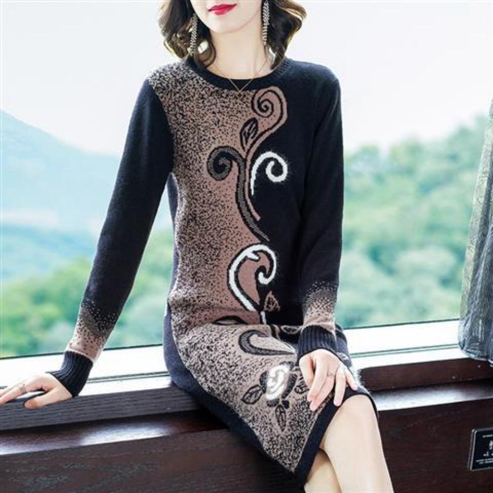 Knitted Dress New Autumn and Winter Bottoming Shirt Medium and Long Sweater Skirt