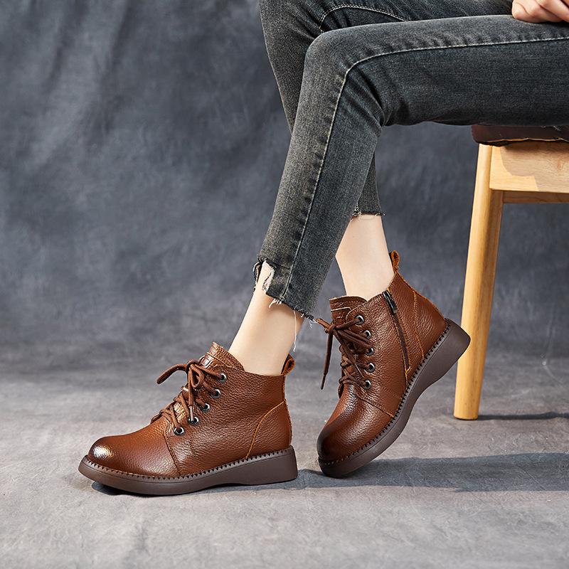 Zimowe, ciepłe, swobodne botki dla kobiet, wsuwane, podszyte futrem, na platformie, grube, sznurowane, krótkie botki, damskie, podszyte polarem, skórzane, śniegowce, buty z wysoką cholewką