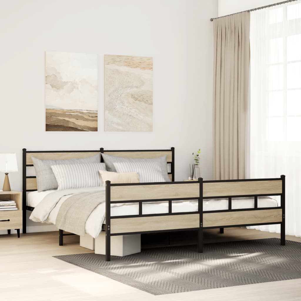 Metal Bed Frame without Mattress Sonoma Oak Finish 200 x 200 cm