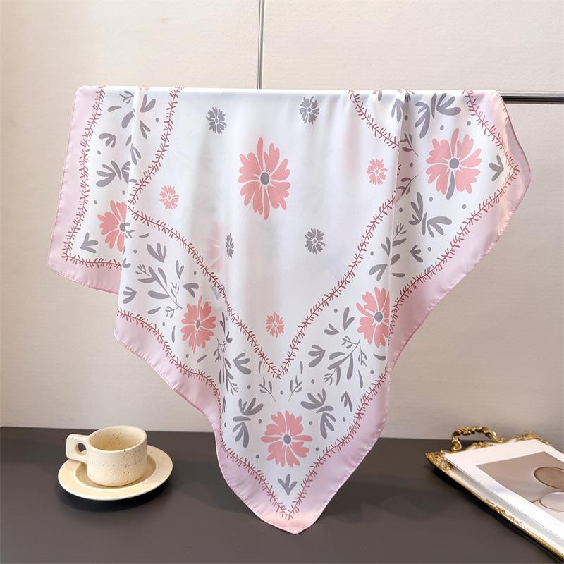 Korean Version Of Printed Imitation Silk Scarf Square Scarf High-End Shawl Versatile Neck Small Square Scarf Headscarf Female