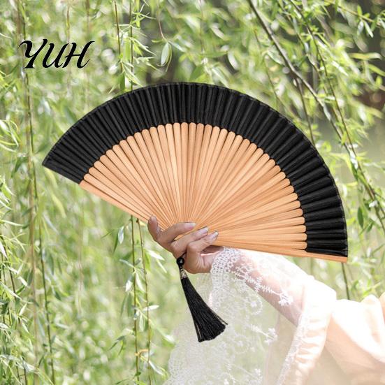 Sophisticated Gift Folding Fan Bamboo Hand-Held Chinese Vintage Lightweight Cooling Exquisite Tassel Handheld with Tassels for Dance Music Festival