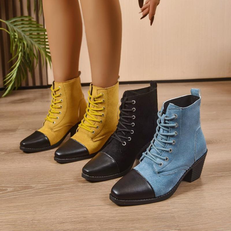 British Retro Style Pointed Head Casual Short Boots for Women Fashion Versatile Comfortable Coarse Heel Ankle Boots