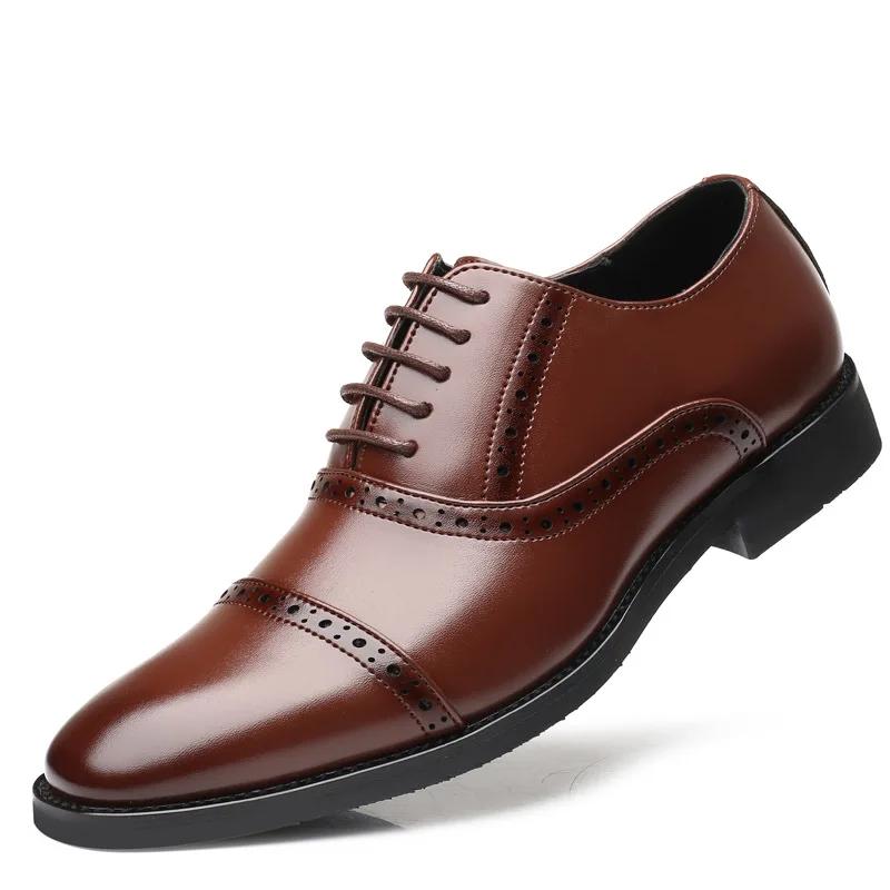 2024 Men Dress Shoes Leather Fashion Derby Shoes Classic Casual Business Wedding Footwear Lace-up British Style Male Formal Shoe
