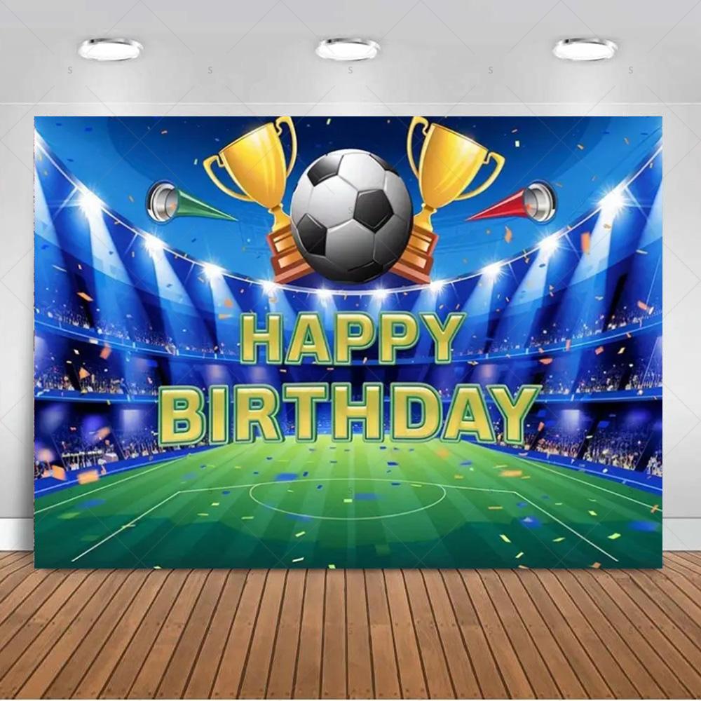 Jungen Fußballfeld-Thema Geburtstagsparty Banner Hintergrund, Erwachsenen- und Kindergeburtstagsparty Dekoration Fotografie Hintergrund