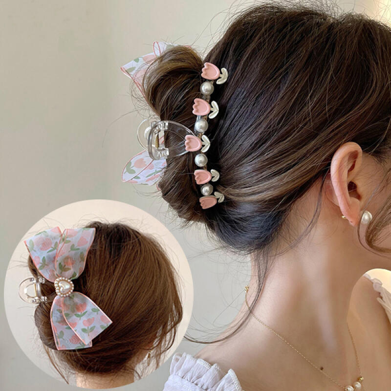 Inima Cute Ribbon Tulip Point Hair Clip pink