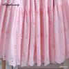 Mori Girl Spring Summer Women Pink Midi Skirt Elastic Waist Embroidery Sweet Chic Skirt Hollow Out Elegant Feminine Skirts