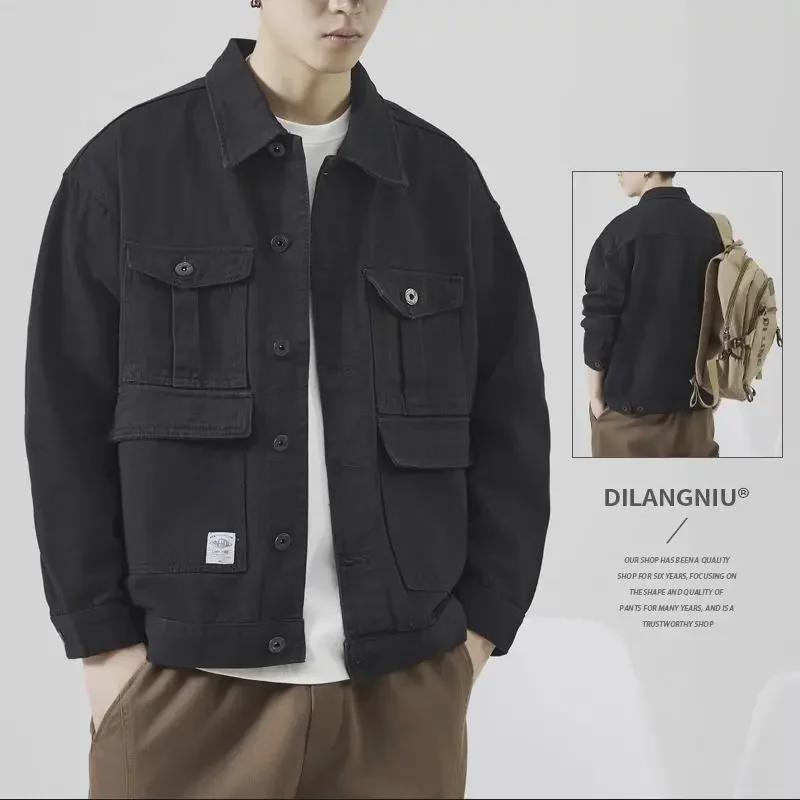 Men's High-End Retro Denim Jacket - Trendy, Loose-Fit Lapel Style for Spring and Autumn