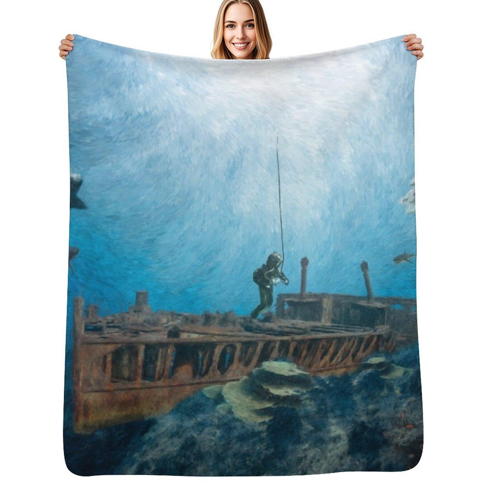 Deep Sea Diver Throw Blanket Men s Soft Warm Throw Blanket for Couch Size: 75*100cm, Weight: 230 GSM