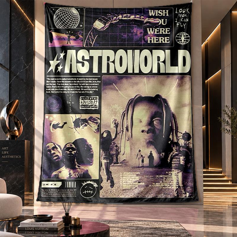 Wandbehang Wandteppich, Travis Scott Bedruckter Stoff Hintergrund für Schlafsaal Party Dekoration