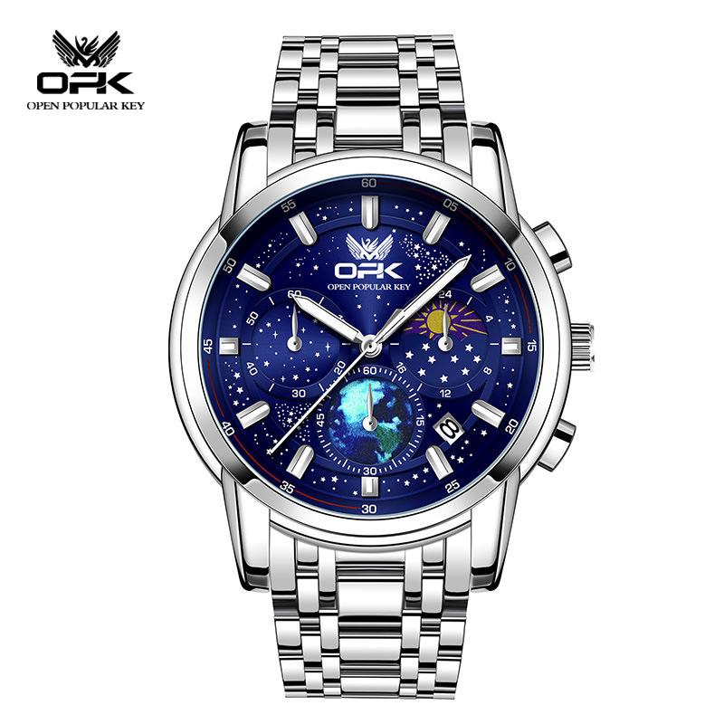 OPK Watch Timing Moon Phase Luminous Quartz Watch Men's Watch Men's
