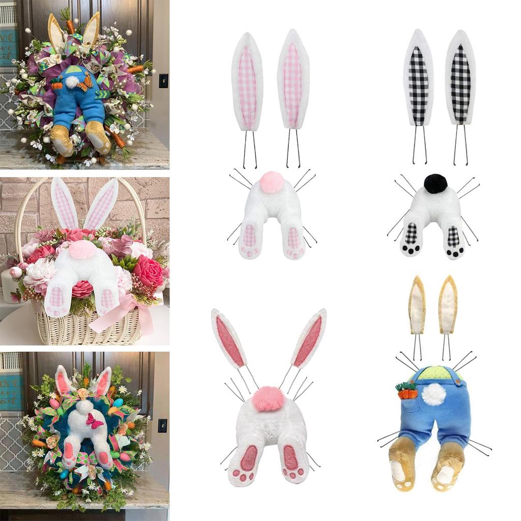 Easter Decor Bunny Wreath , DIY Bunny with Ears, Home Wall Hanging Cartoon Ornament Decor, Welcome Sign Wreath Attachment