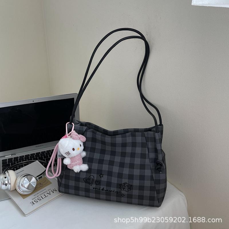 Large-capacity Contrasting Color Plaid Backpack Women's Summer New Fashion Shoulder Tote Bag Trendy Women's Bag