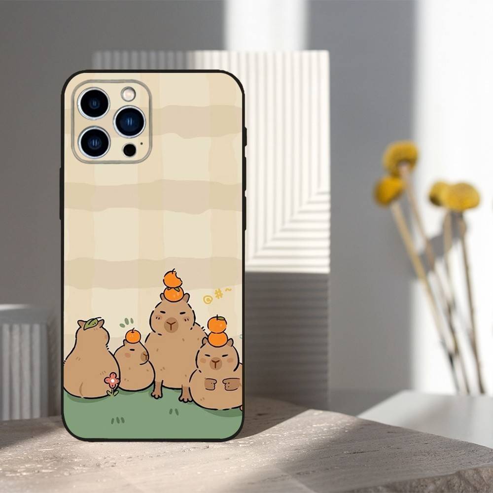 

Cute Cartoon Capybara For iPhone 13,17,11,12,16,14,15,Plus,Pro Max,XS,X,XR,SE,Mini,8,7,Soft Silicone Black Phone Case iPhone17Pro