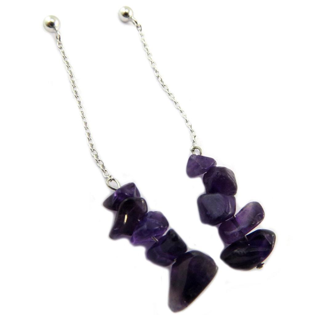 Les Trésors De Lily [P7032] - Boucles Argent 'Minéralia' améthyste argenté - 58x9 mm