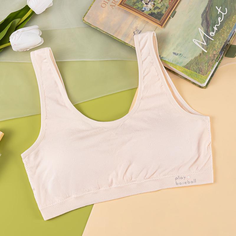 Girls' Teenage Training Bandeau: Thin Chest Pads, Wide Shoulder Straps, Anti-Nipple Show, Fixed Cup, Backless Design.