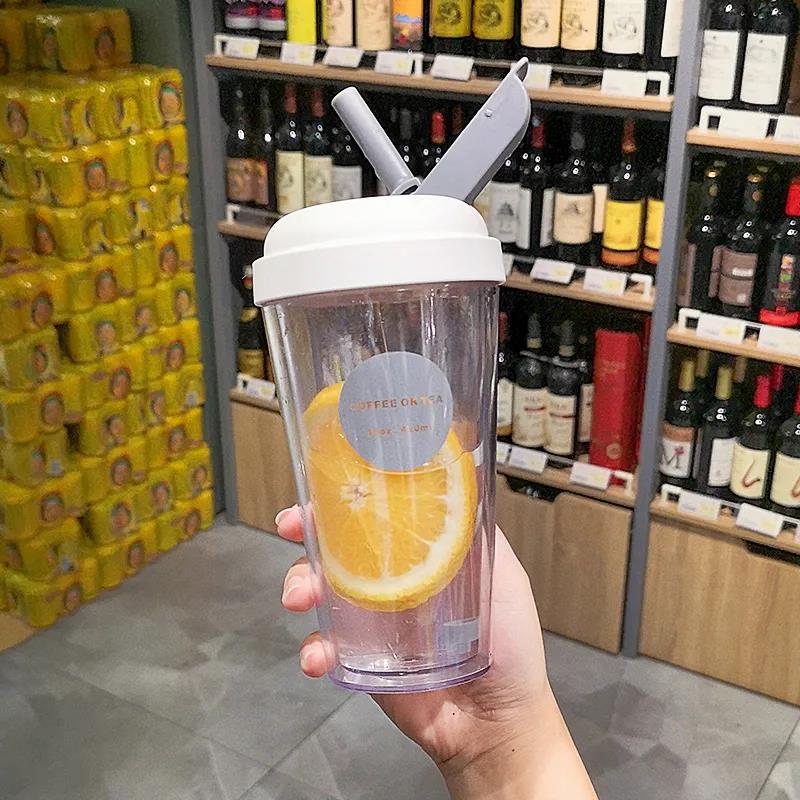 Female Ins Double-layer Straw Cup Female Student Korean Version of Plastic Water Cup Anti-fall Adult Portable Summer Casual Cup