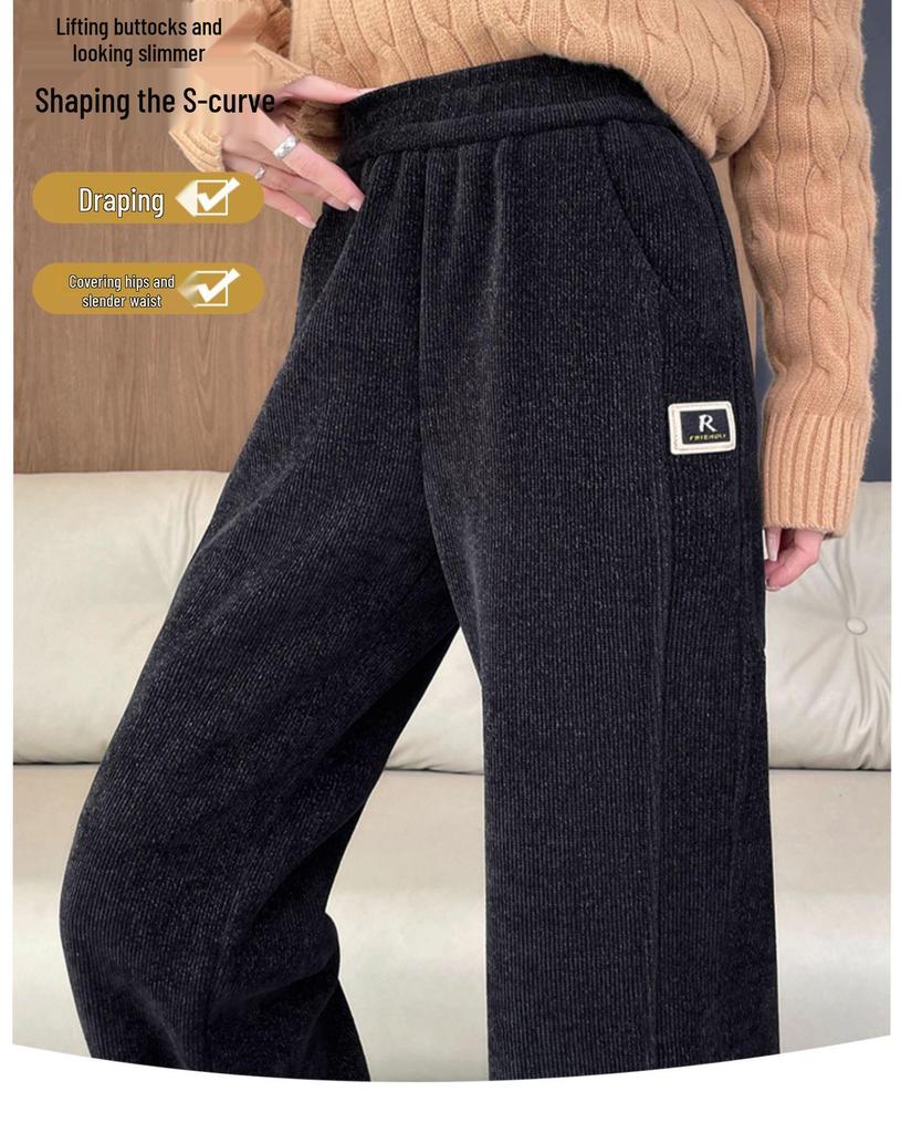 Women's Plus Size Corduroy Wide-Leg Chenille Pants - Autumn Winter Thickened Velvet