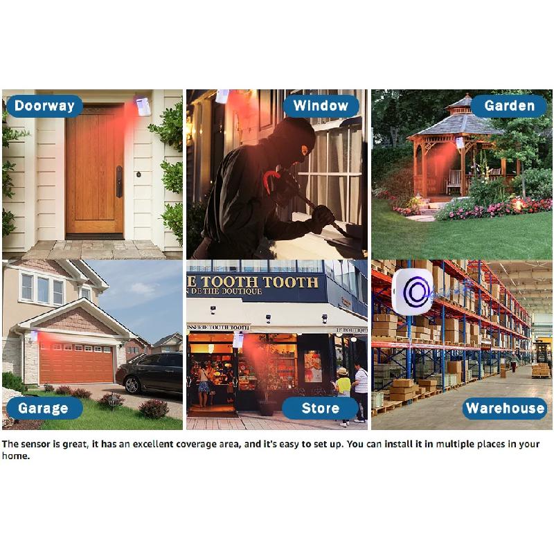Fine Passage Alarm, Wireless Alarm System with Motion Sensor, Access Speed, Motion Bell with 38 Ringtones, Driveway Alarm