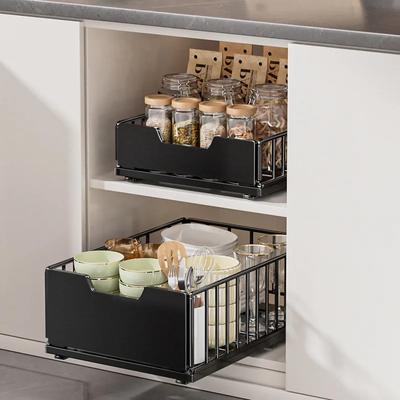 Kitchen Cabinet Pull-out Storage Baskets Organizer Adjustable Under Sink Spice Jar Holder Slide Out Drawer Bathroom Accessories