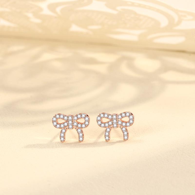 S925 Sterling Silver Bow Stud Earrings for Women - Korean Style Elegant Diamond Versatile Jewelry 925 Silver