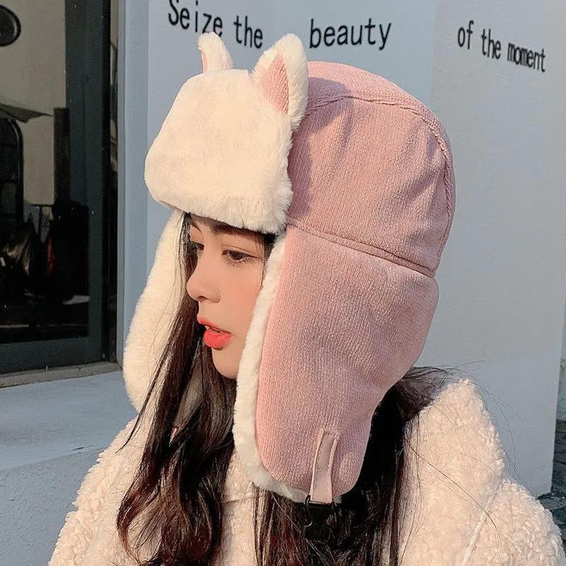 WTEMPO Women's Autumn Winter Outdoor Cycling Skiing Hats Plush Inner Faux Fur Ear Protection Hats Couple Windproof Cold-proof Warm Bomber Hats