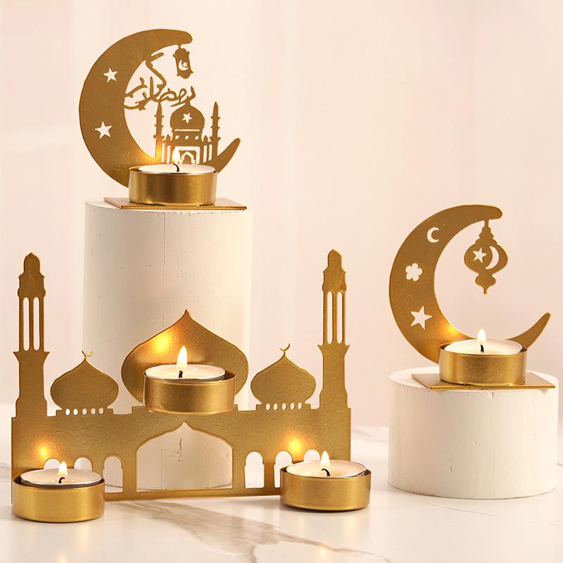 Metal Candle Holder Islamic Muslim Party Decor Eid Mubarak Candle Sticks Dinner Table Ornaments Ramadan Kareem Decorations