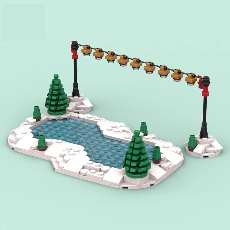 Winter-Weihnachts-Eislaufbahn MOC Kleinteile-Bausatz Puzzle-Spielzeug