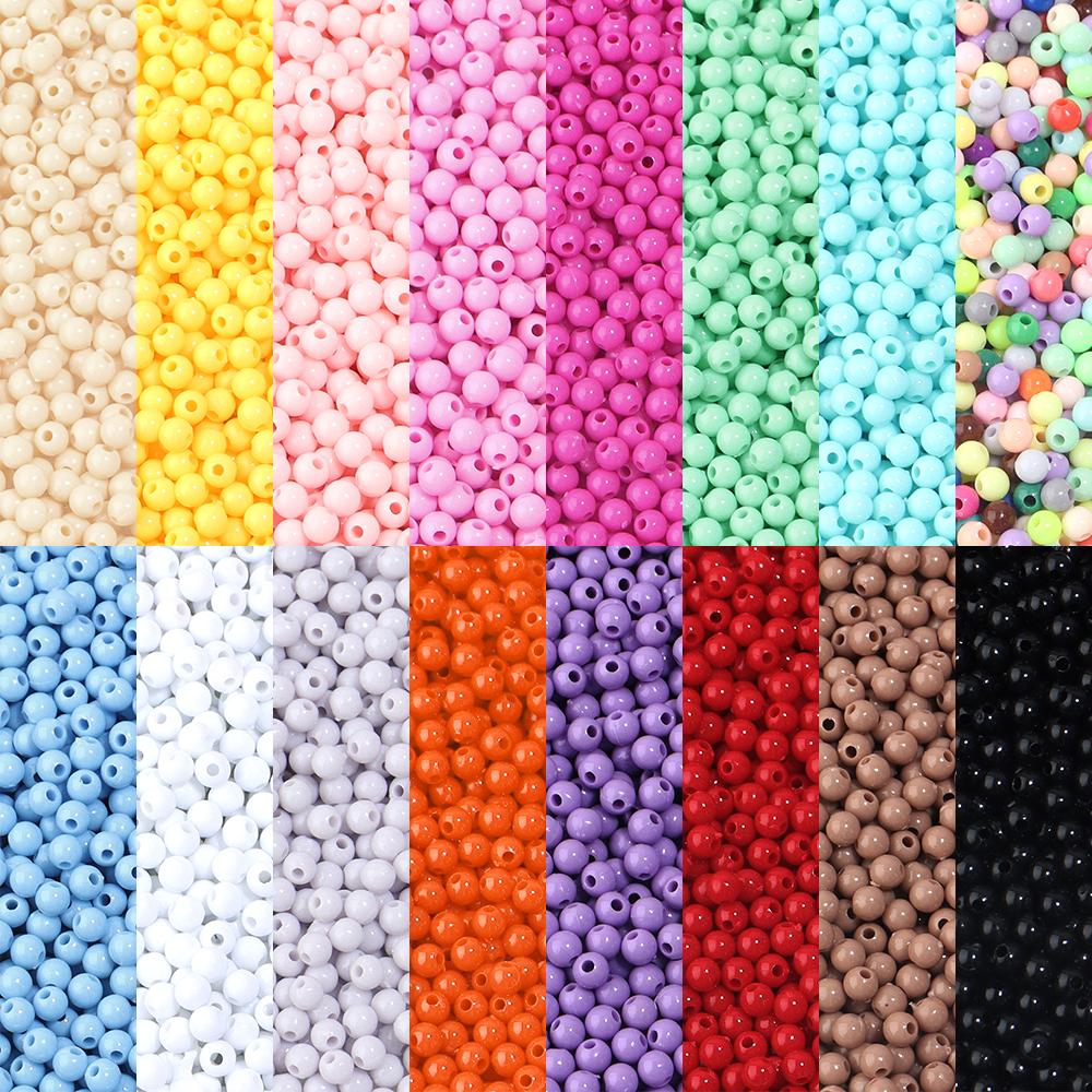 1000Pcs 4mm Acrylic Solid Color Round Beads For Craft Bracelets Earrings Making Spacer Beads DIY Jewelry Finding Accessories