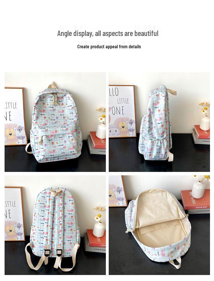 Niedlicher Rucksack im japanischen Stil mit Welpen- und Katzenmotiv für Schülerinnen – Perfekt für die Schule oder Universität