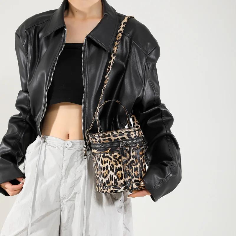 Damskie torby na ramię Leopard Retro modna torba typu bucket Bag Crossbody Bag dla kobiet Designer Bag Portfel i torebki