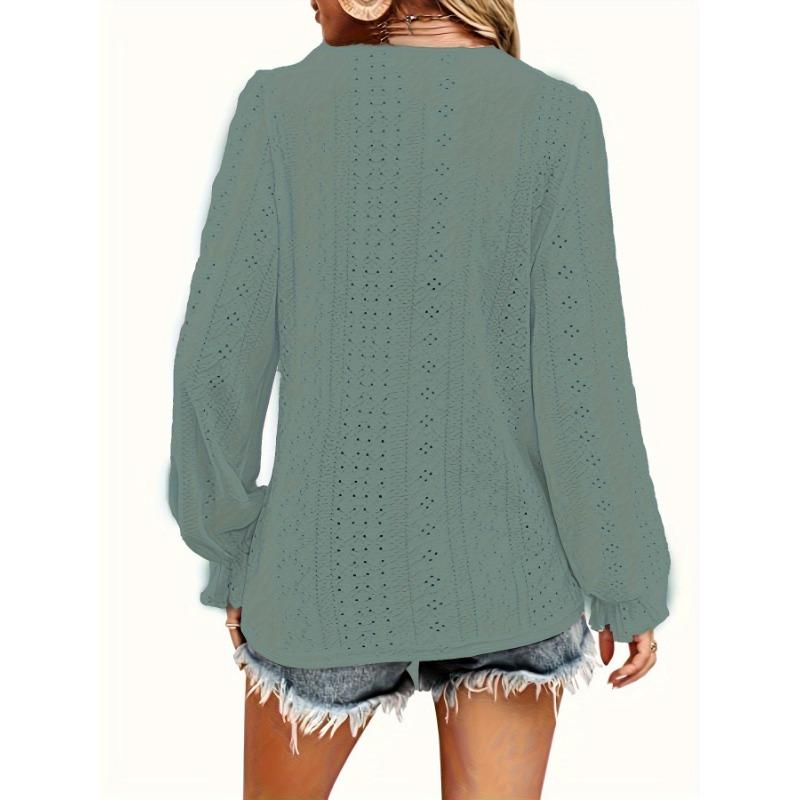 DAFIFY ქალთა მოდა შემთხვევითი გაზაფხული შემოდგომის სოლიდური პრინტით გრძელმკლავიანი V-კისრის ბლუზები და მაისურები