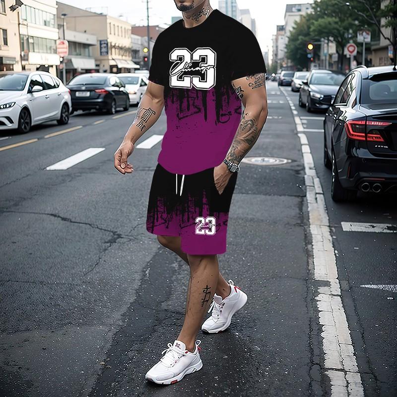 Men's T-shirt Set Summer Fashion Creative 3D Printed Pattern Size 23 Printed Shorts Short Sleeved Combination Casual Two-piece S