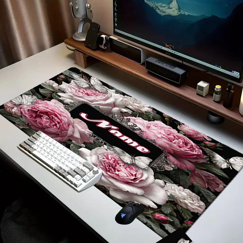 1PC Custom Name Floral Name Frame Mouse Pad, Keyboard and Mouse Desk Pad, for Computer Notebook Birthday Gift For Any Room Or Office