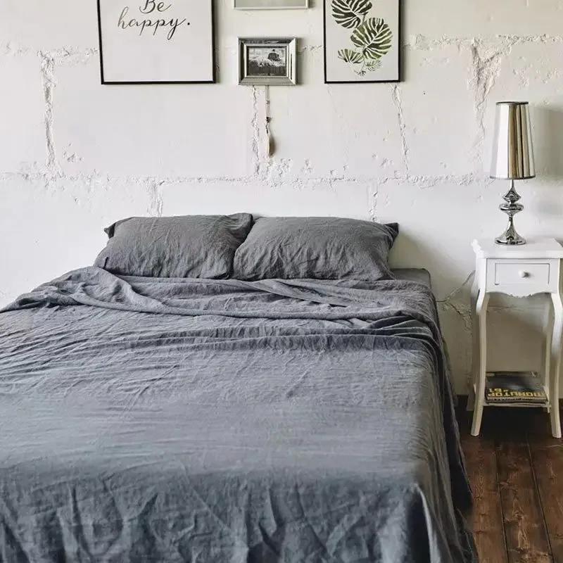 Natural Flax Bed Sheets Plus 2 Pillowcases 100% Washed Linen Sheet 3PCS Set Breathable Soft Farmhouse Home Bedding Flat Sheet