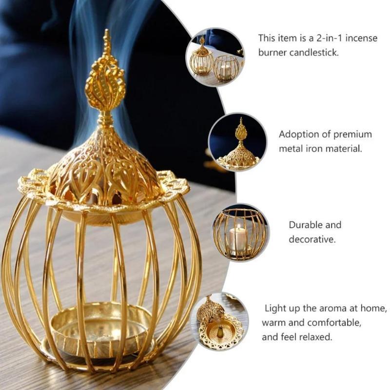 Arabian Gold Incense Burner Gold Iron Candlestick Creative Home Model Essential Oils Aromatherapy Lamp Home Decoration