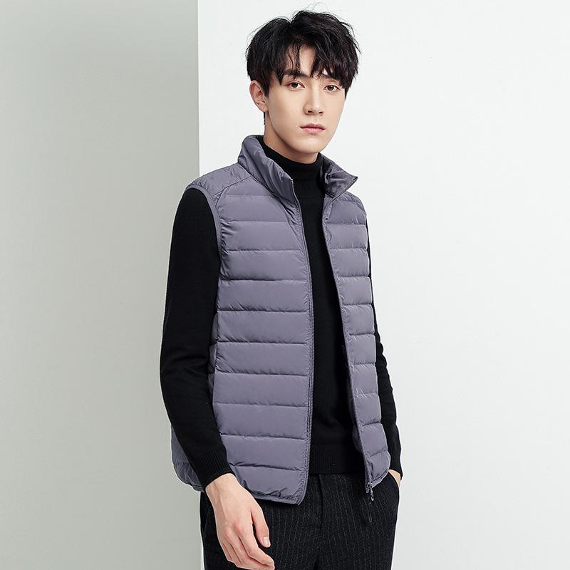 Vest Men's 90% High Down Down Autumn New Korean Style Trendy Simple White Duck Down Solid Color Stand Collar Vest Jacket