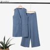 ZANZEA Women Sleeveless Long Vest and Long Pants Casual Two Piece Suit Sets