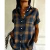 Women's Retro Geometric Striped Printed Button Short Sleeved Shirt with a Lapel Top, Summer Casual Short Sleeved Shirt