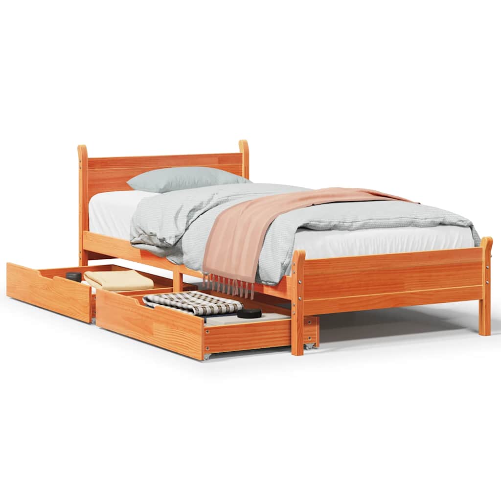 Vidaxl Bed Frame Without Mattress, Waxed Brown, 100X200 Cm, Solid Pine