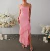New Temperament Mesh Suspender Dress, Spice Girl Sexy Backless Irregular Fungus Edge Split Hip Wrap Dress