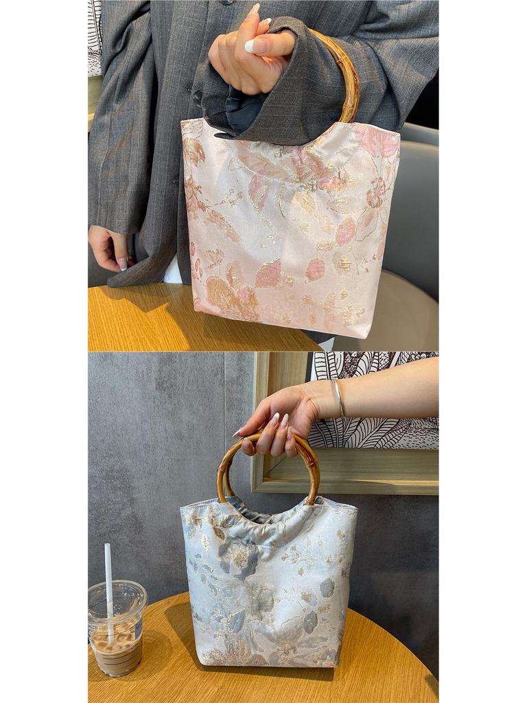 Chinese Jacquard Retro Clutch: Women's Bamboo Joint Wedding Handbag In National Hanfu Style