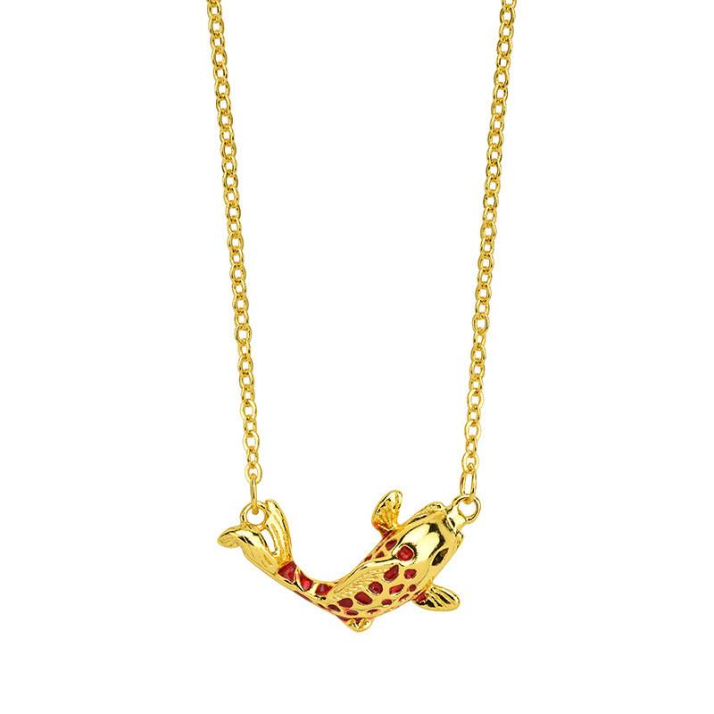 Graceful Titanium Steel Koi Fish Necklace For Women With Charming Gold Accents