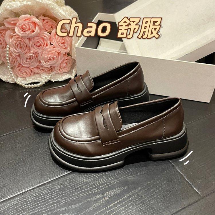 Summer autumn new leather shoes thick heel platform shoes women's casual versatile