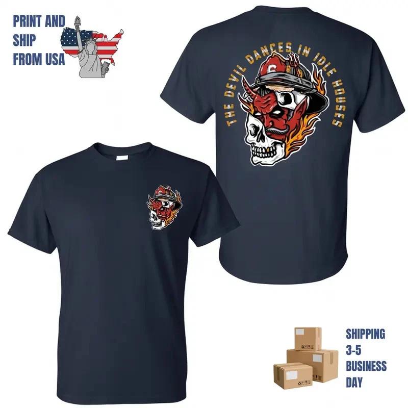 The Devil Dances In Idle Houses Firefighter Skull T-Shirt M