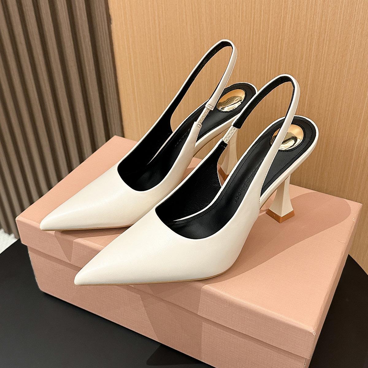 

7199-20 Temperament Classic pointed head fashion high-heeled single shoes New French rear strap bag head thin heel single shoes Women 40