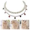 Cats Dog Pearls Collar,Heart Rhinestones Pet Necklaces,Adjustable Party Wedding Pet Jewelry Accessories for Puppy Cats