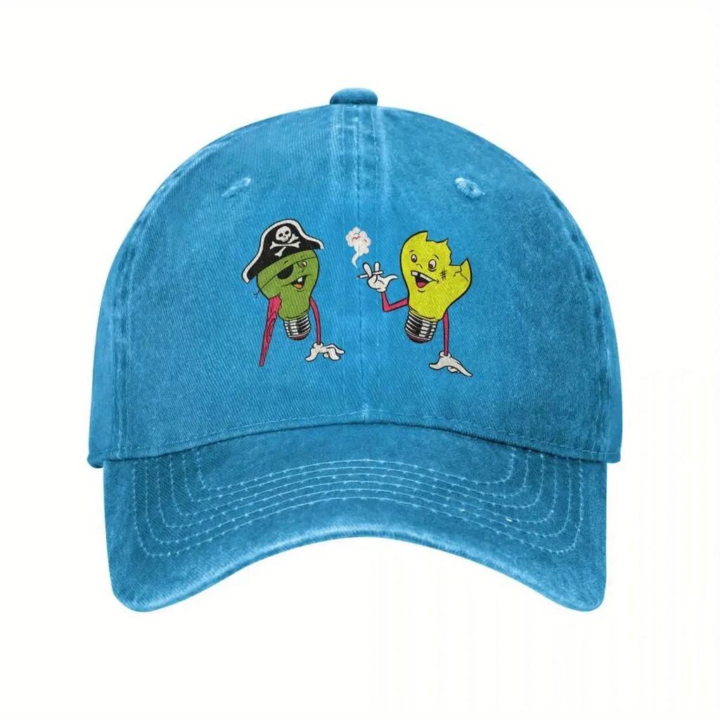 Vintage Qotsa Snake Baseball Cap - Unisex Distressed Washed Black Denim Sun Hat with Fun Cartoon Desig